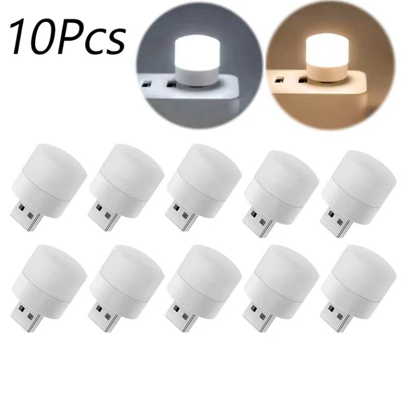 1/10Pcs Mini USB Night Light Warm White Eye Protection Book Reading Light USB Plug Computer Mobile Power Charging LED Night Lamp - Literary Sanctuary